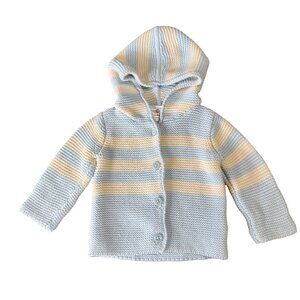 HANNA ANDERSSON Baby Hoodie Cardigan 0-3 50 Organic Cotton Blue Striped Sweater